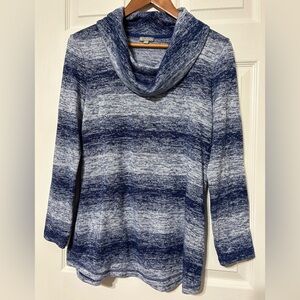 T By Talbots Women’s Blue Ombré Stripe Sweater Cowl Neck Pullover Size Petite M